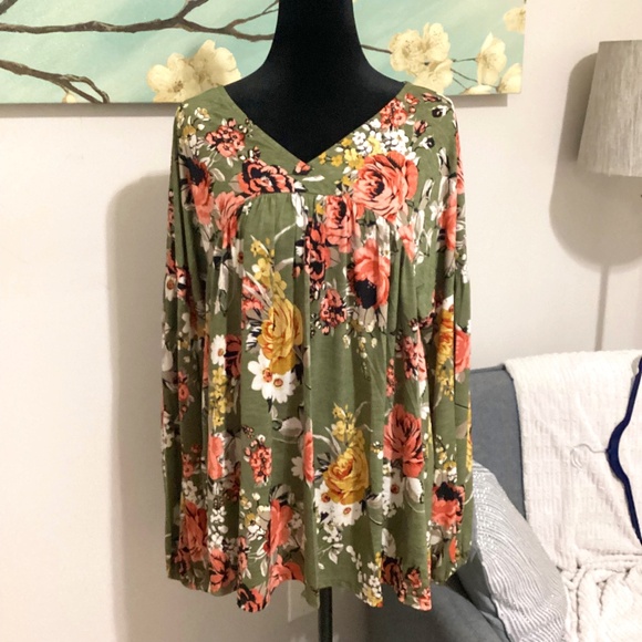 SPLA Bulgari Fabric Floral Print V Neck Loose Top - Picture 1 of 3